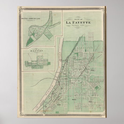 Plan von La Fayette mit Schlachtfeld Stadt Poster (Vorne)