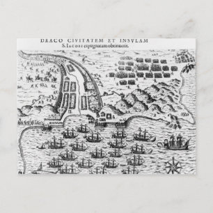 Plan zeigt, wie Francis Drake gestürmt wurde Postkarte