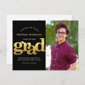 Planänderung Abschluss-Schwarzgoldtypografie Einladungspostkarte (Vorne/Hinten)