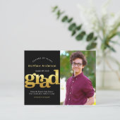 Planänderung Abschluss-Schwarzgoldtypografie Einladungspostkarte (Stehend Vorderseite)