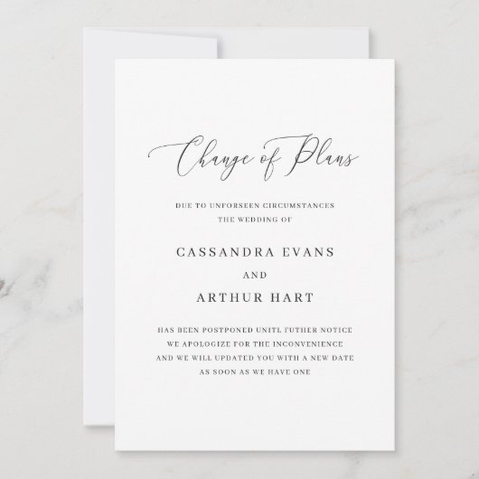 Planänderung Elegant Simple Wedding Non-Foto Save The Date (Vorderseite)