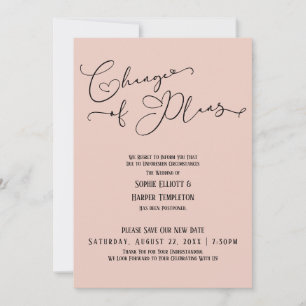 Planänderung, Elegantes Rosa Neuer Hochzeitstermin Einladung