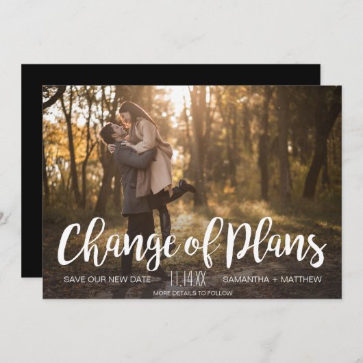 Planänderung Foto verschoben Hochzeit Save The Date (Vorne/Hinten)