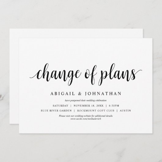 Planänderung, Hochzeit Ändern des Datums Einladung (Vorne/Hinten)