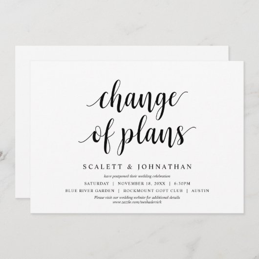 Planänderung, Hochzeit Ändern Sie die Datumskarte Einladung (Vorne/Hinten)
