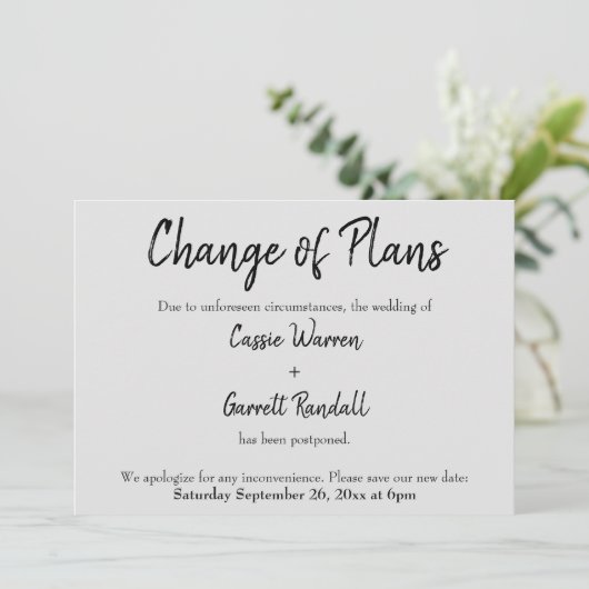 "Planänderung" Hochzeit schwarz auf graue Karte (Stehend Vorderseite)