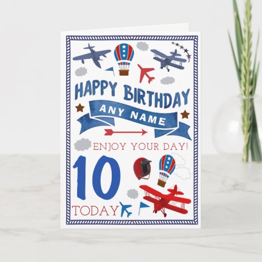 Plane Aeroplane Personalised Birthday Card Karte (Vorderseite)