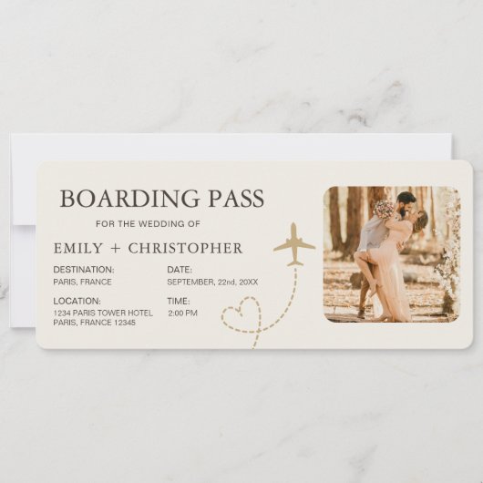 Plane Ticket Destination Wedding Boarding Pass (Vorderseite)