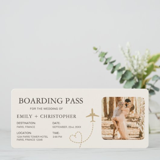 Plane Ticket Wedding Boarding Pass  (Stehend Vorderseite)