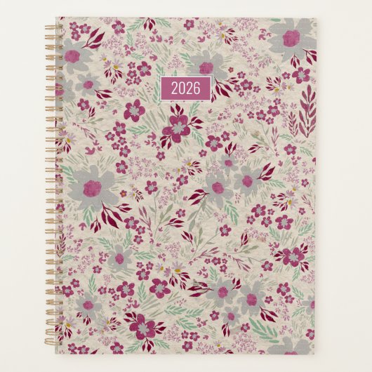 Planer 2026 Rosa Grau Floral (Vorderseite)