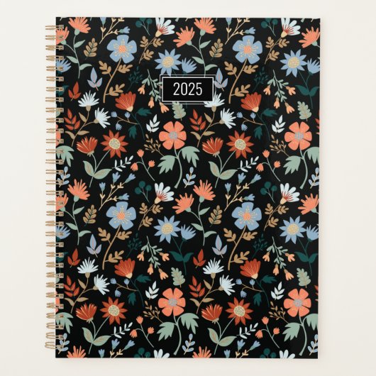Planer Elegante Blume Black Orange Blue Floral (Vorderseite)