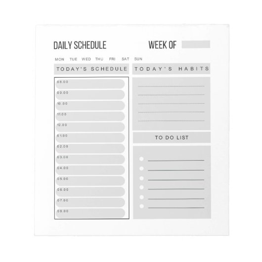 Planer für den Tagesplan Notepad Notizblock (Vorderseite)