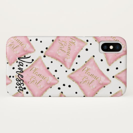 Planer-Mädchen-Rosa-Goldkissen punktiert Case-Mate iPhone Hülle (Rückseite (Horizontal))