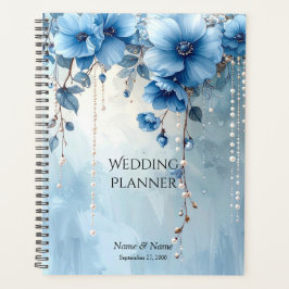 Planer mit blauen Blumen und Perlen