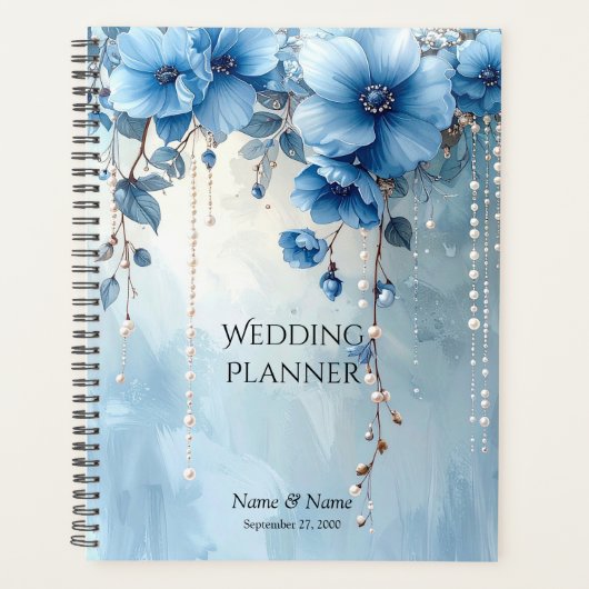 Planer mit blauen Blumen und Perlen (Vorderseite)