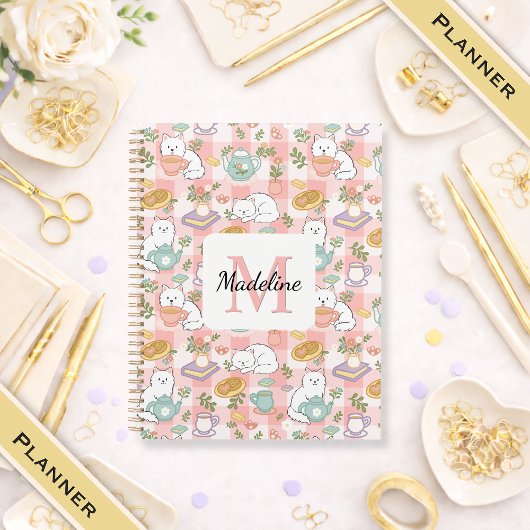 Planer Monogramm Tee & Buchkatzen Rosa