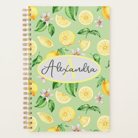 Planer Personalisiert Monogramm Name Bright Lemons (Vorderseite)