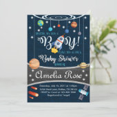 Planet AußenSpace Baby Dusche Einladung Junge (Stehend Vorderseite)