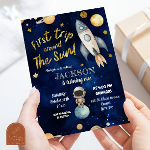 Planet Boy Weltraum 1. Reise um die Sonne Geburtst Einladung