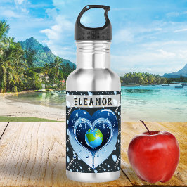 Planet Earth Hydration Green Blue Heart Edelstahlflasche