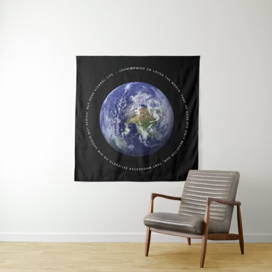Planet Earth in Space - Christian John 3:16 Wandteppich (Beispiel (Horizontal))