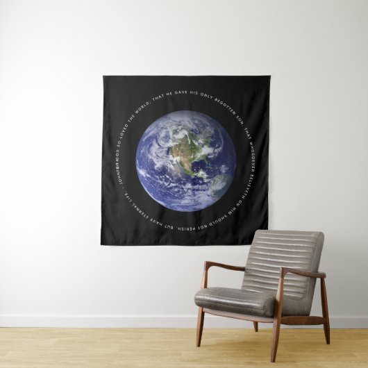 Planet Earth in Space - Christian John 3:16 Wandteppich (Beispiel)
