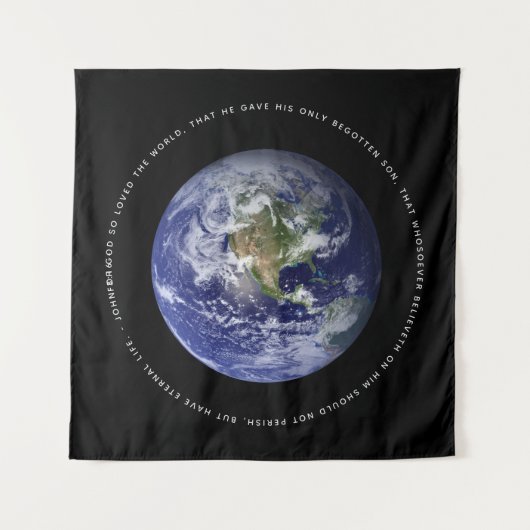 Planet Earth in Space - Christian John 3:16 Wandteppich (Vorderseite)
