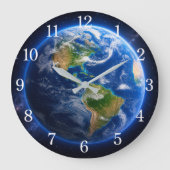 Planet Earth Wall Clock — Space-Inspired Design Große Wanduhr (Vorderseite)