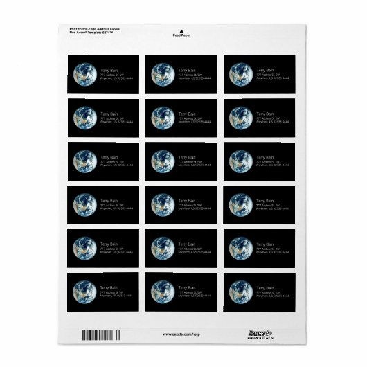 Planet Erde Adressaufkleber (Vorne)