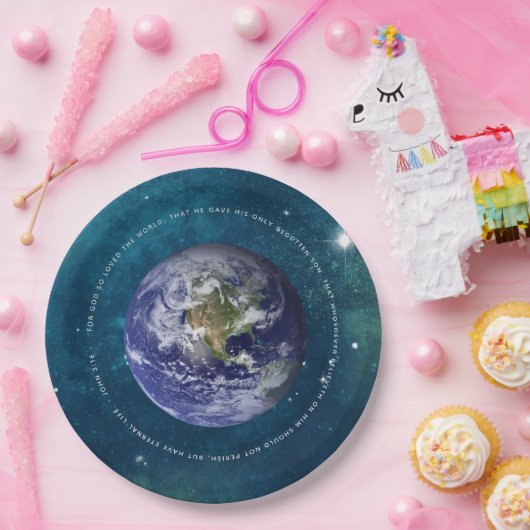 Planet Erde im Weltraum Christlich John 3:16 - Jes Pappteller (Party)