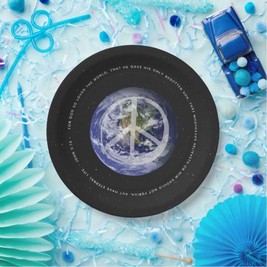 Planet Erde im Weltraum Christlich John 3:16 - PEA Pappteller (Party)