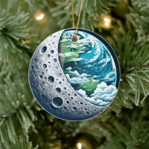 Planet Erde und ihr Mond: Himmelswunder Keramik Ornament