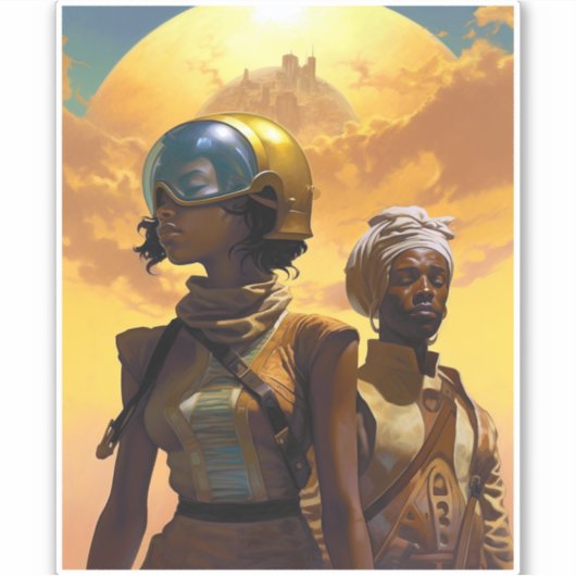 Planet Explorers Afrofuturistische Science Fiction Aufkleber (Vorderseite)