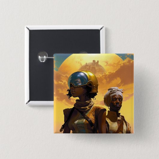 Planet Explorers Afrofuturistische Science Fiction Button (Vorne & Hinten)