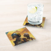 Planet Explorers Afrofuturistische Science Fiction Glasuntersetzer (Schrägansicht)