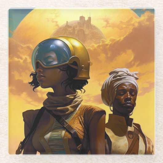 Planet Explorers Afrofuturistische Science Fiction Glasuntersetzer (Vorderseite)