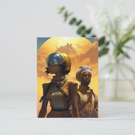 Planet Explorers Afrofuturistische Science Fiction Postkarte (Stehend Vorderseite)