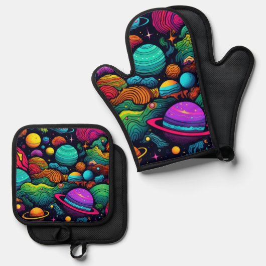Planet-Hintergrund Ofenhandschuh & Topflappen-Set (Vorderseite/Rückseite)