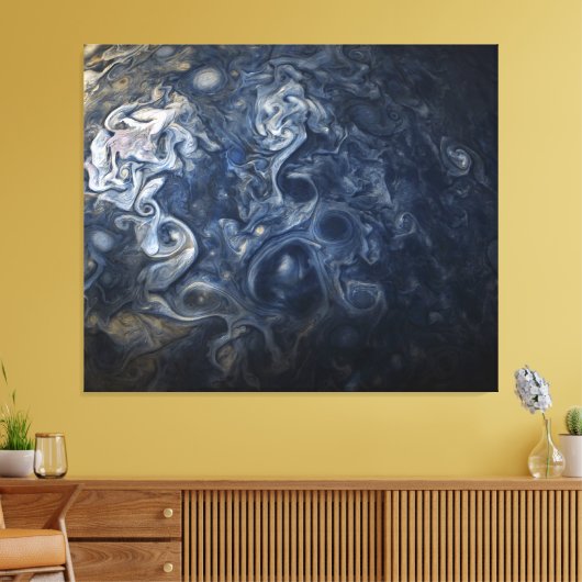 Planet Jupiter Blues Blue White Juno Cam Swirling Leinwanddruck (Insitu (Wohnzimmer))