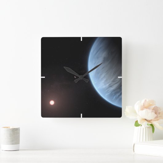 Planet K2-18b, Host Star und Begleitplanet. Quadratische Wanduhr (Zuhause)
