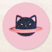 Planet Katze Runder Pappuntersetzer (Vorderseite)