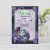 Planet Laser Cat Party Einladung (Stehend Vorderseite)