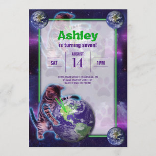 Planet Laser Cat Party Einladung