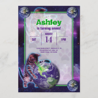 Planet Laser Cat Party Einladung