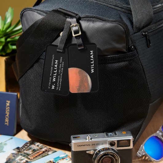 Planet-Mars-Sonnensystem Schwarzer Raum mit Sterne Gepäckanhänger (Vorderseite & Rückseite)