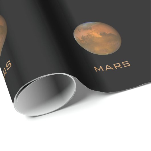 Planet Mars: Vollorange auf schwarzem Schleifpapie Geschenkpapier (Rolleneckpunkt)