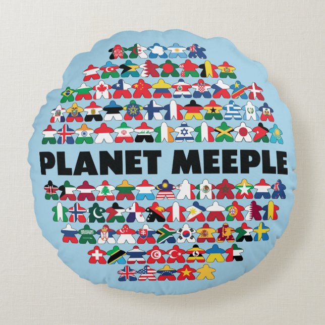 Planet Meeple, Schwarz-Text-Kissen Rundes Kissen (Vorderseite)