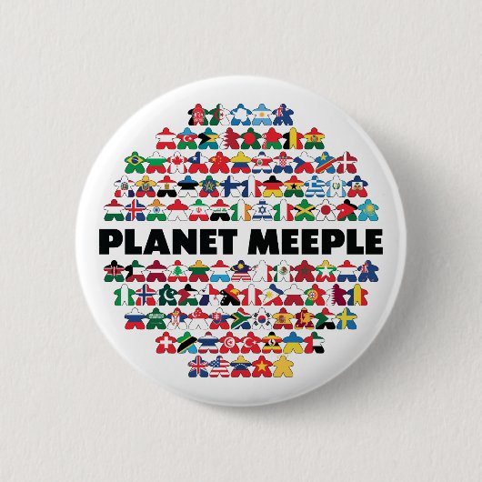 Planet Meeple, schwarzer Text-Button Button (Vorderseite)
