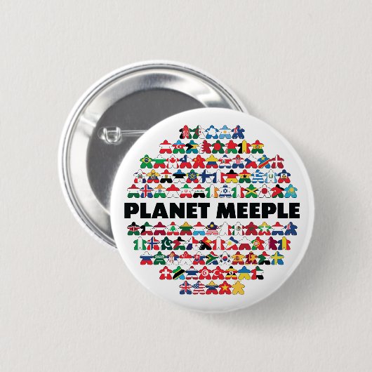 Planet Meeple, schwarzer Text-Button Button (Vorne & Hinten)