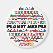 Planet Meeple, Schwarzer Text, Rundmagnet Magnet (Vorne)